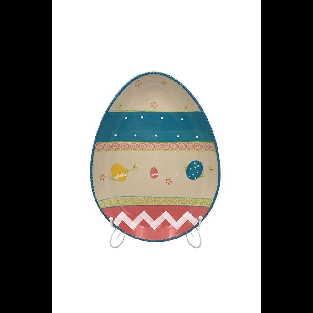 Temp-tations Seasonal 15" Figural Platter with Metal Stand Egg Hunt